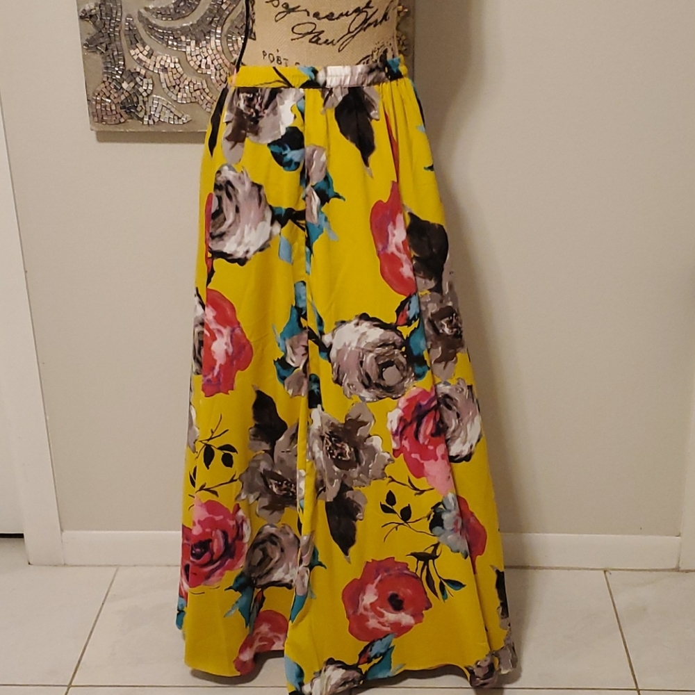 Yellow floral maxi skirt
